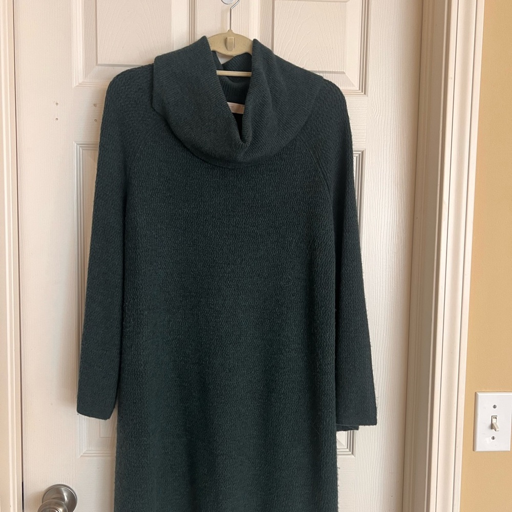 LOFT Dark Green Cowl Neck Sweater Dress